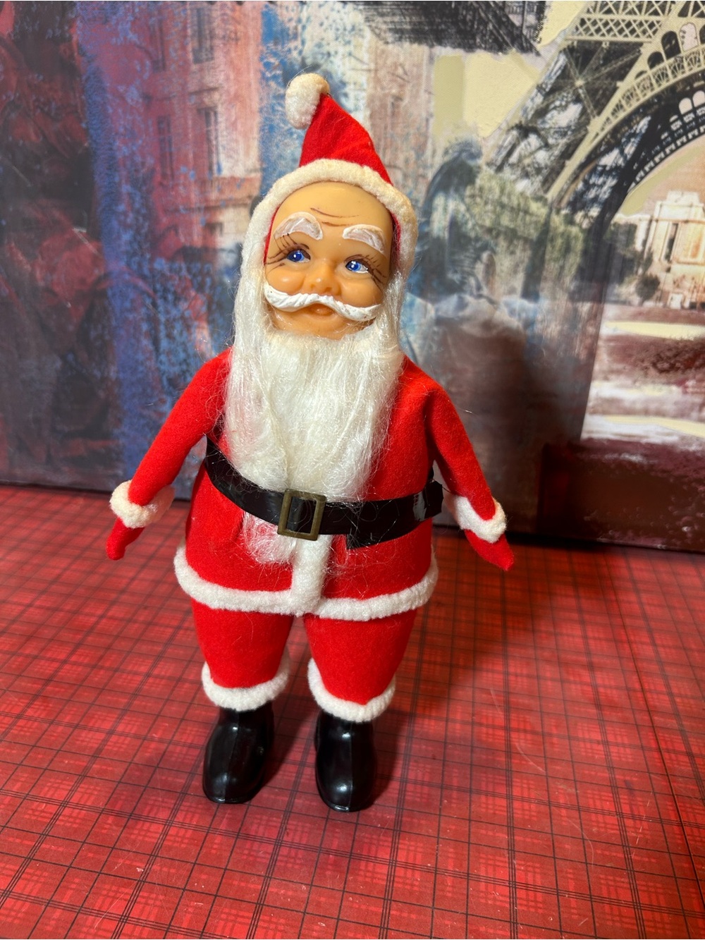 Vintage 1950s/60s Rubber Face Santa Claus Doll Red Felt Suit